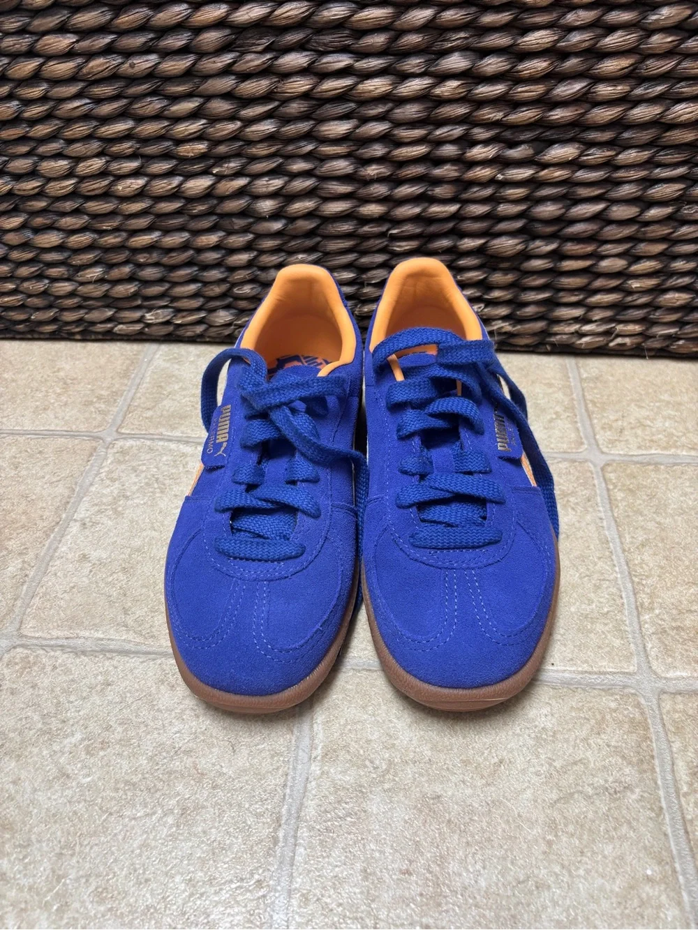 Puma Royal Blue Suede Sneakers with Orange Accents